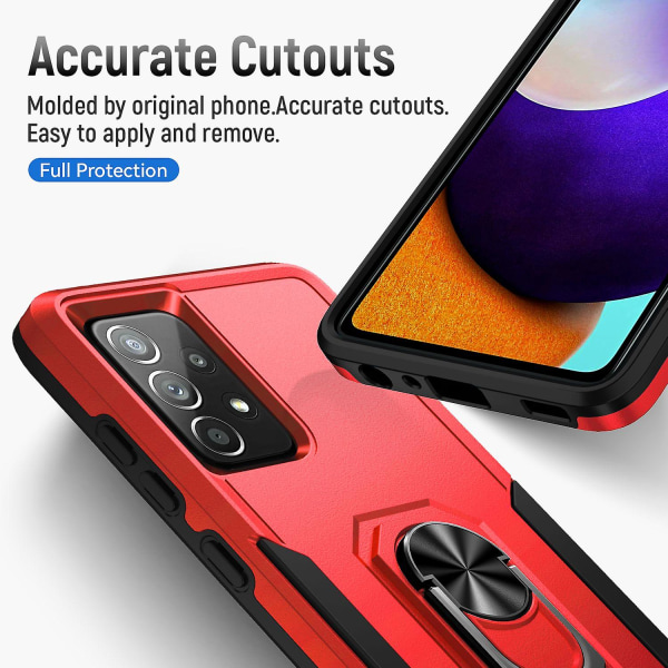 For Samsung Galaxy A52 4g/5g/a52s 5g Defender Series Velbeskyttet Pc + Tpu Telefon Cover Roterende Ring Kickstand Mobiltelefon Etui Red Black