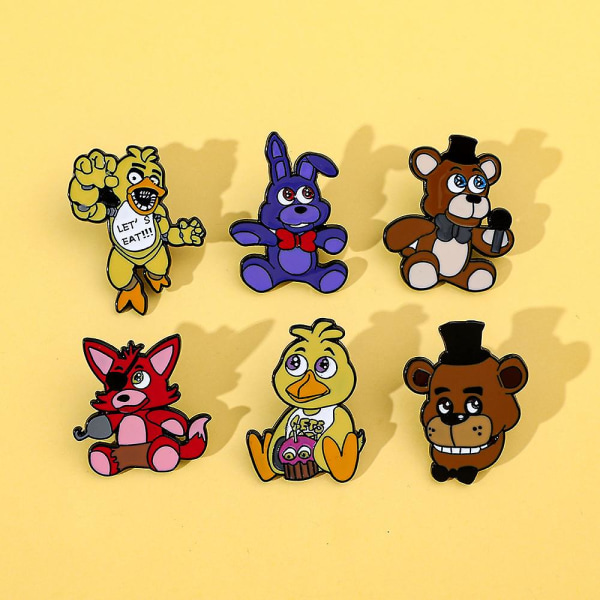 6st Five Nights at Freddy's Game Broschnålar Märke för ryggsäckar Kläder Jackor Hattar Dekoration Presenter 6Pcs