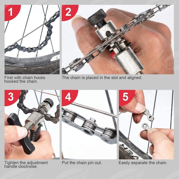 Universal sykkelkjede reparasjonsverktøy for 7, 8, 9, 10, 11, 12 hastigheter, sett sykkelkjedetang + kjedekutter + reparasjonsverktøy