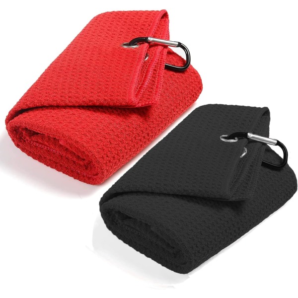 2-pack mikrofiber våffelmönster golfhandduk, rolig golfhandduk med klämma  för golfväskor för män, trelags set (svart + röd) b1b9 | Fyndiq