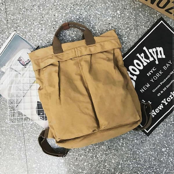Canvas håndtasker til kvinder, store afslappede rygsække til mænd og kvinder (khaki, one size)