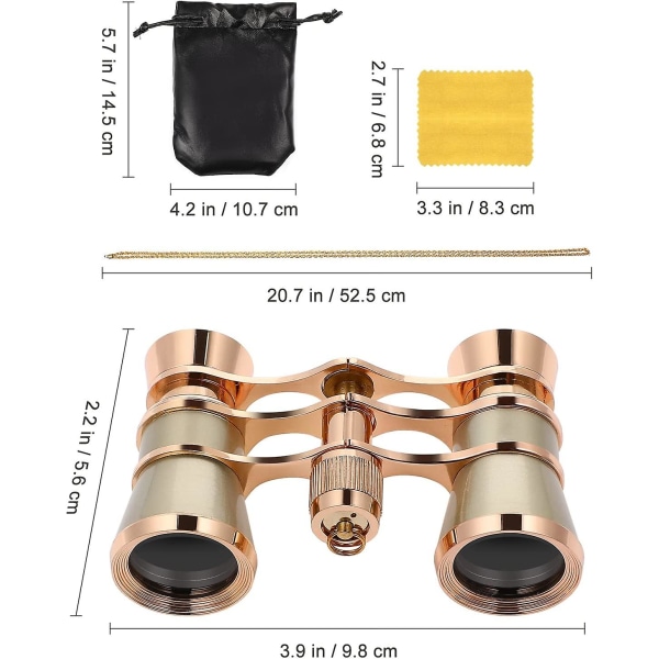 1 stk, teaterbriller operakikkert, kikkert med kjede, visjonskikkert, gullfarget, 3x25