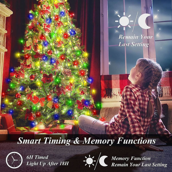 Juletræslys, 400 LED-julelys med 8 lystilstande og hukommelsesfunktion, 6,6 fod X 16 lysstrenge med tidsfunktion og fjernbetjening F Multicolored-400led