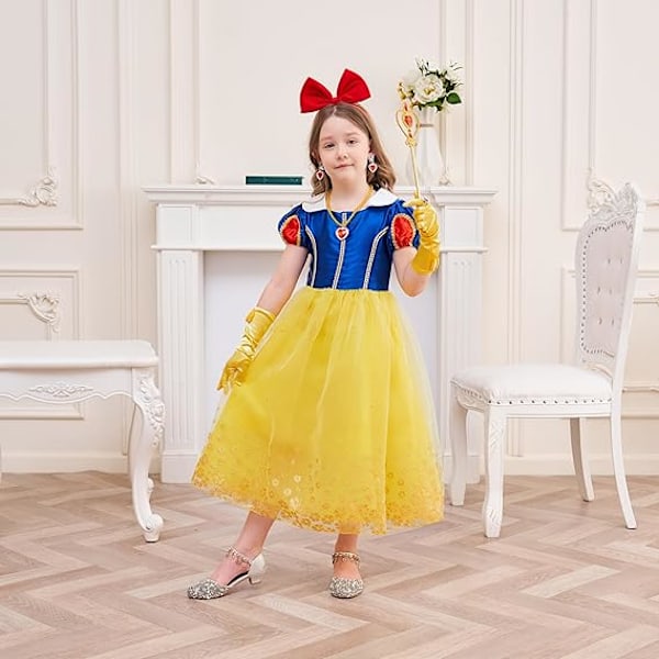 Snøhvit Prinsessekjole for Jenter Prinsesse Snøhvit Kostyme Halloween Jul Party Cosplay Antrekk 3-10 År 7-8Y