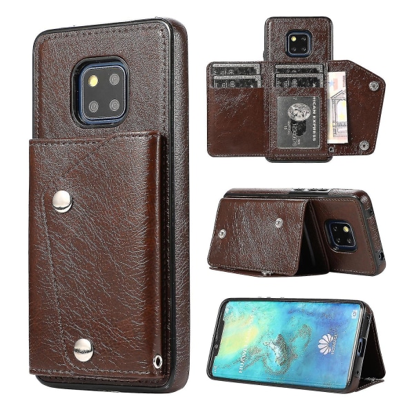 Handgjort Pu- case för Huawei Mate 20 Pro med korthållare, plånboksfunktion, stödfunktion, fallskydd Brown