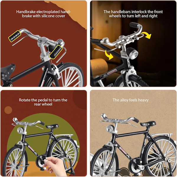 Cykel DIY-modell i skala, 51 delar 1:10 Simuleringsmodell i retro-legering, Mini-modell i järnkonst med pump och portfölj, Bordsprydnad