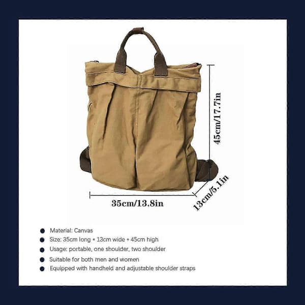 Canvas håndtasker til kvinder, store afslappede rygsække til mænd og kvinder (khaki, one size)