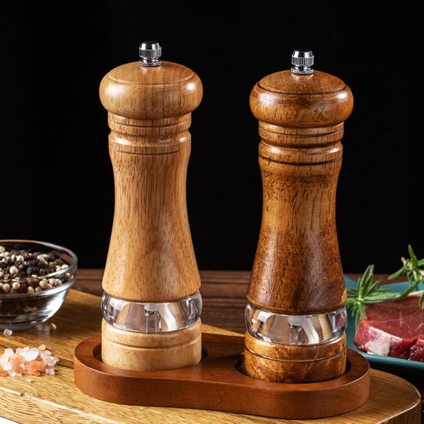 6 Inch Ceramic Core Ergonomic Grip Adjustable Pepper Grinder Manual Rubber Wood Salt Pepper Mill Tianyuhe Khaki