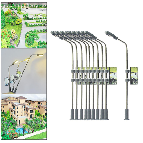 10x Modelltåg LED-ljus Mikrolandskap Trädgårdslyktstolpe 1:200
