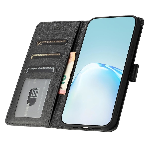 For Samsung Galaxy A33 5G PU Lær Telefonlommebok Stativdeksel Silketekstur Flip-deksel med Håndstropp Black Style D Samsung Galaxy A33 5G