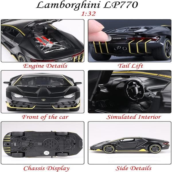 Legeringssamlerobjekt Sort Lamborghini Legetøjs Træk Biler Støbte Biler Model med Lys & Lyd