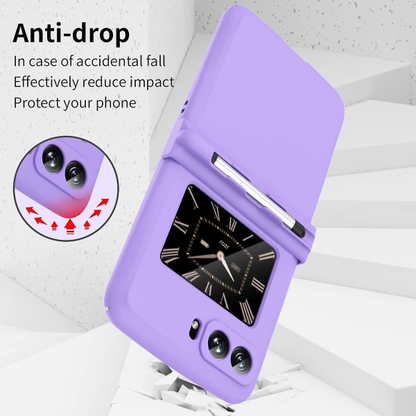 Macaron-deksel kompatibel med Motorola Moto Razr 2022, slankt PC-deksel med hengselbeskyttelse og S-pennholder Purple For Moto Razr 2022