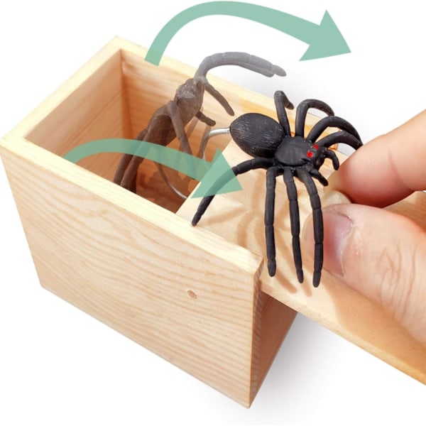 Original Spider Scare Prank Box, Handgjord rolig skämt Scarebox Leksak, Rolig trä Scare Box, Praktisk leksaksprank för barn vuxna