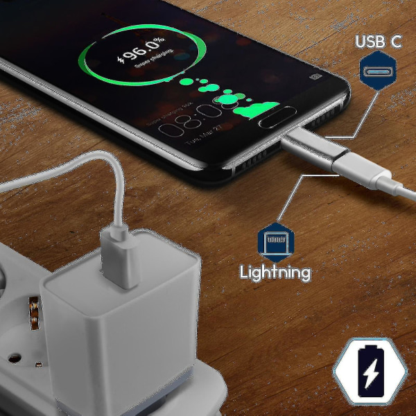 Lightning Adapter Hunn USB C Chargeand Synchronization- Sølv