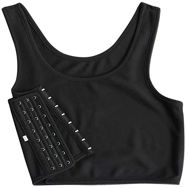 Fashion Kompression Bryst Binder Kvinder Ærmeløs Vest Ensfarvet Kort Tank Top Black XL