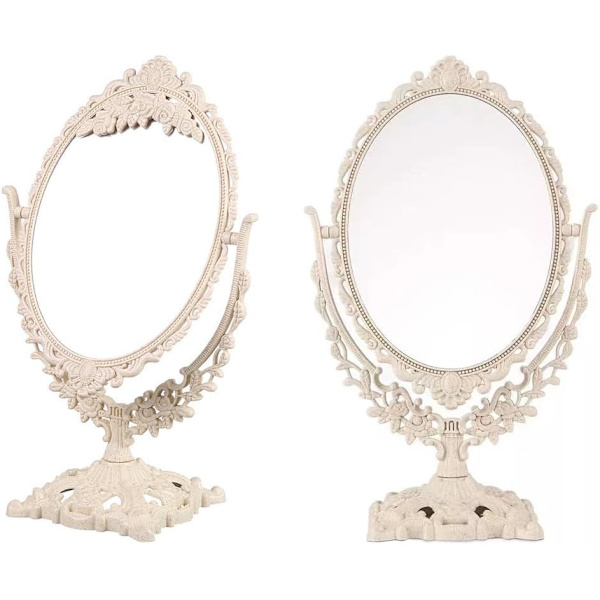 Skrivebordspejl med stativ Retro udskæring Bordplade Makeup spejl Forfængelighed spejl Kosmetisk spejl Dekorativt spejl til soveværelse Badeværelse