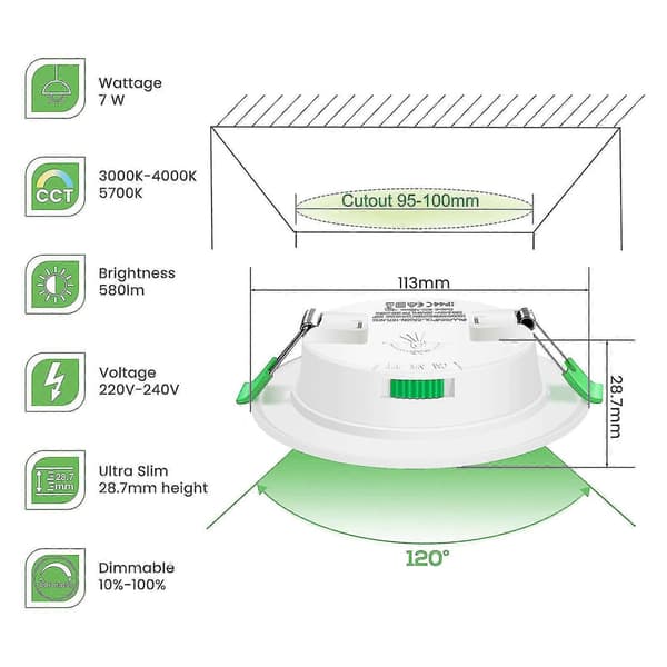 6-pack 7w Ultratunn Dimbar LED-downlight, CCT 67-75 Utskärning Vit