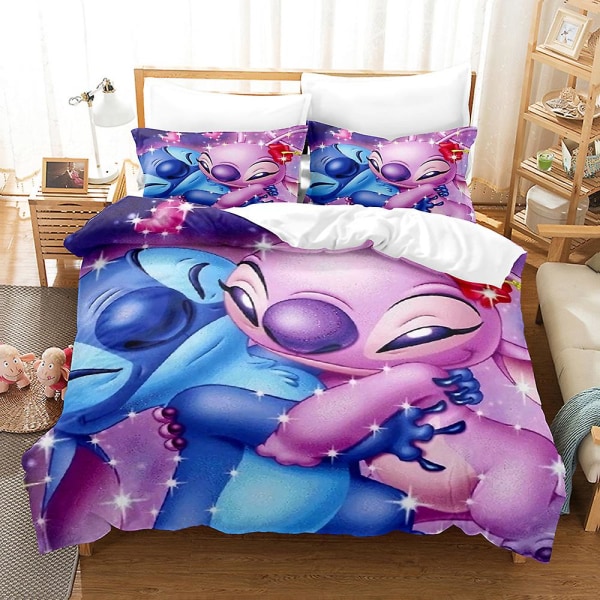 Sti02 Stitch 3D-tulostettu vuodevaatesetti Peitto Päällinen Tyynyliina Lapset Lahja US TWIN 173x218cm