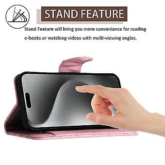 Til iPhone 13 Pro Rombemønstret Flip Læder Telefoncover med Snor Pink