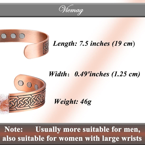 Kopparmagnetiskt armband för män 9  Ultraljudsstyrka magneter Brazaletes 99,99% Solid Pure Copper Cuff Bangles (Justerbar storlek) (Ax)