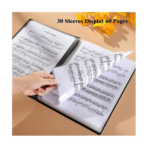 Musikmappe, 60 sider, Musikmappe/holder, passer til Letter A4, Skrivbar og aftagelig kormappe (sort)