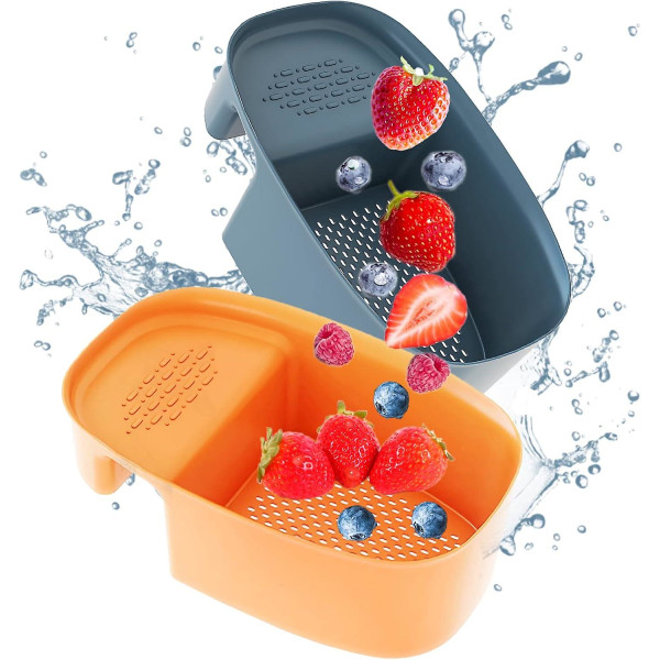 2-pakkainen pesualtaan tyhjennyskori - keittiön ripustettava tiskialtaan tyhjennyskori vihannesten ja hedelmien pesuun ja keittiön ruokajäämien keräilyyn