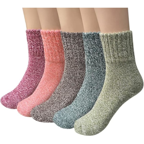 5 par termostrømper til kvinder i uld, pigesokker vintage bløde varme sokker til vinter