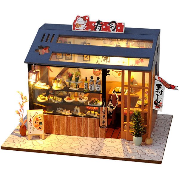 DIY handgjord stuga Japansk sushi restaurang byggmodell miniatyrleksak bygg hus födelsedagspresent flicka