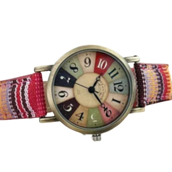 Kvinnor Boho Hippie Watch Multicolour Rainbow Woven Strap Armbandsur Red
