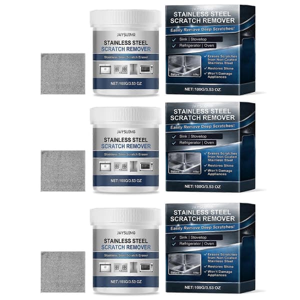 100g Metal Ridsefjerner Kit, Multifunktionel Rustfrit Stål Ridsefjerner Pasta til Ovn, Hvidevarer, Vask, Køkkengrej 3pcs