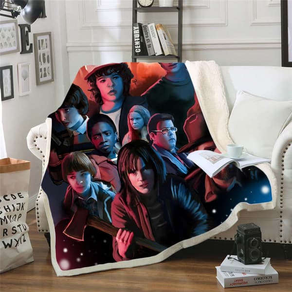 Stranger Things 3D-printet ullteppe, flanell, 70*100 12