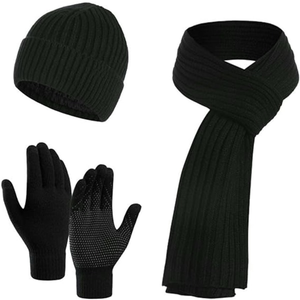 Handskar halsduk mössa set för kvinnor män, stickad vinterdräkt för kallt väder