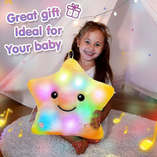 Led Musical Twinkle Star Light Up Lullaby Glow Utstoppede dyreleker - berolige barnas følelser - bursdags- og julefestivalgave til småbarn - gul (