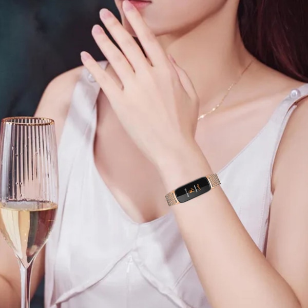 För Fitbit Inspire 3 rostfritt stål Milanese utbytesrem Justerbart watch med spänne - guld Rose Gold