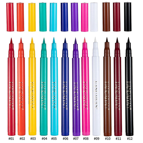 12 kpl Matte Rainbow Colorful Neste Eyeliner Set, 12 väriä Pehmeä ja Hyper Sharp Brush Eyeliner, Vedenpitävä High Pigmented Eyeliner set