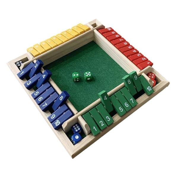Shut The Box brætspil (2-) Voksne 4-sidet træbrætspil, 2 + Shut The Box