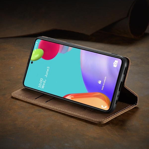 Samsung Galaxy A52 5G:lle sopiva kuparinen soljen nahkapuhelinkotelo Brown