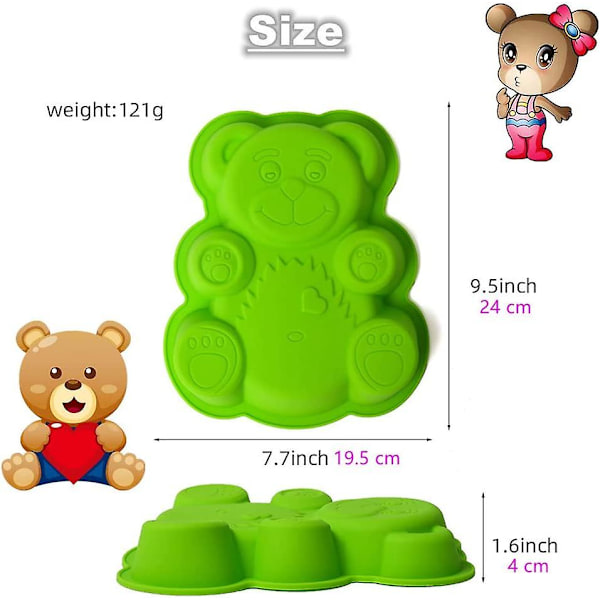 3d Suuri Tey Karhun Muotoinen Paistoalusta | Uusi Silikonikakkuvuoka Lapsille | Tarttumaton Fondant Suklaamassa Muottipelti, Bpa-Vapaa, 21 X 17 X
