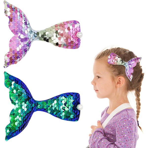 2Pack Mermaid Hair Clips,Cute BB Barrettes Sparkly Mermaid Hair Accessories Starfish Hairpins Sequin Mermaid Accessories for Baby Kids Toddler