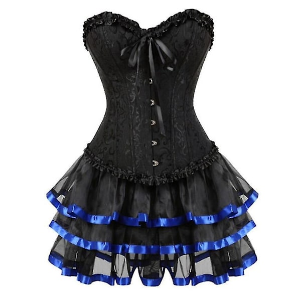 Seksikkäät korsettimekot naisille, plus-koko, ylitoppa burleski-korsetti ja minihame-setti, tutu-korsetti Blue L