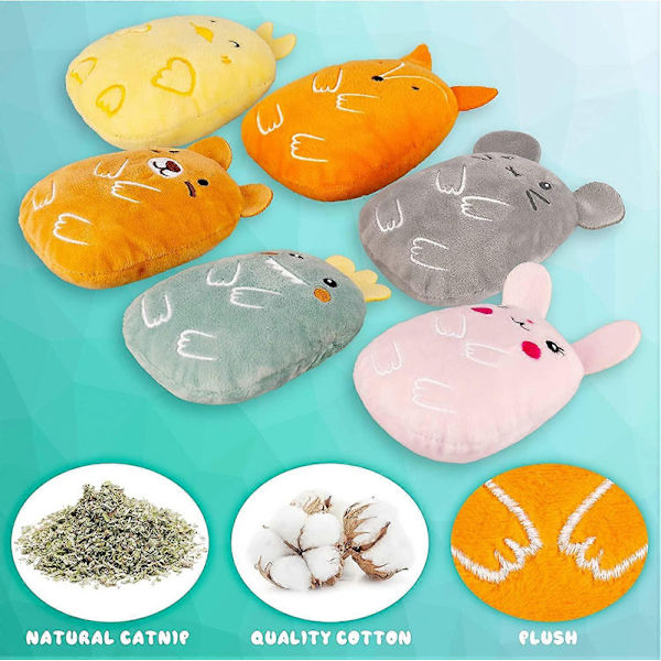 Catnip Leksaker, Inomhus Kattleksaker med Rassel, Plysch Kattleksaker, 6-Pack