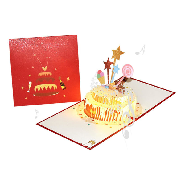 Musiikilliset syntymäpäiväkortit valolla ja musiikilla 3D-syntymäpäiväponnahduskortti soittaa laulua