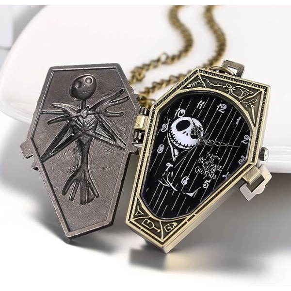 Coffin Pocket Watch Novelty Skull Quartz Fob Watch with Chain