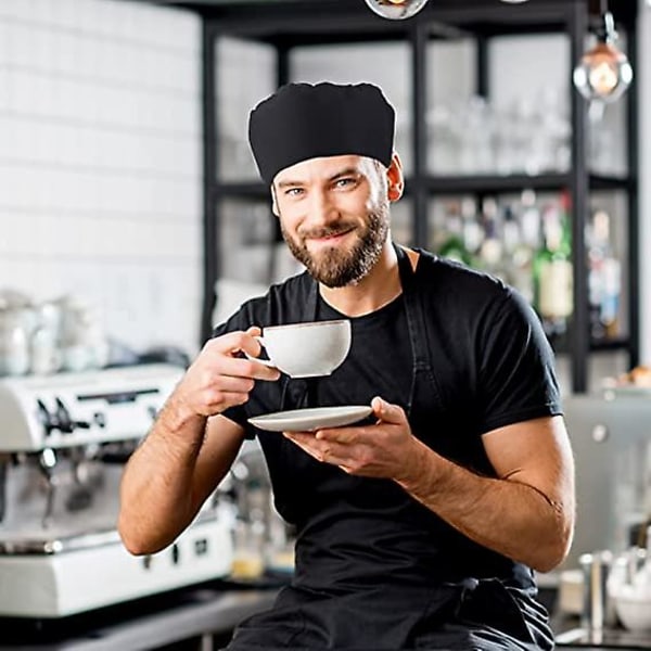2 kpl Unisex keittiömestarin hattu Ruokapalvelu Musta kokin hattu Säädettävä cap Cap Ruoantarjoilulakki keittiön tarjoiluun ja muihin töihin