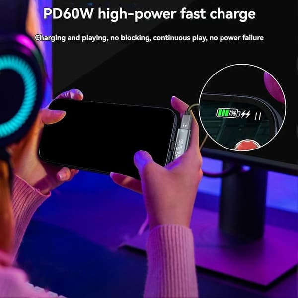 2-in-1 USB-C Splitter Cable, Type C to Dual Type-C PD60W Fast Charging & 10Gbps Data Transfer