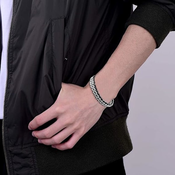 Läderarmband för män svart, klassiskt handgjort flätat svart manschettarmband, svart manschettarmband med rostfritt stålspänne