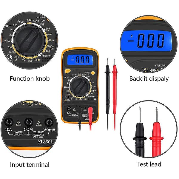 Digitalt Multimeter Voltmeter Tester Multi Meter Baggrundslys LCD Måleværktøj Elektronisk Test Mete