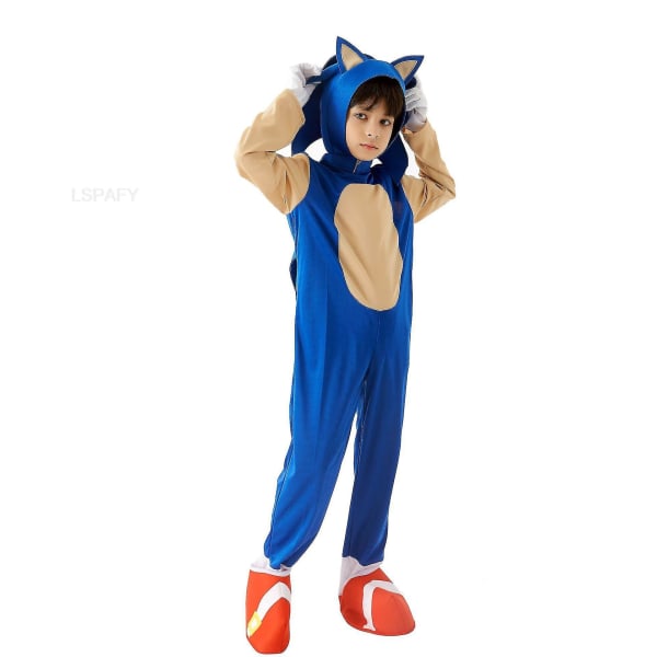 Sonic Racing Halloween Cosplay Blå Kläder Hatt Vita Handskar 4-14 år Barnföreställning Halloween kostym för barn-yu 10-14Y 1