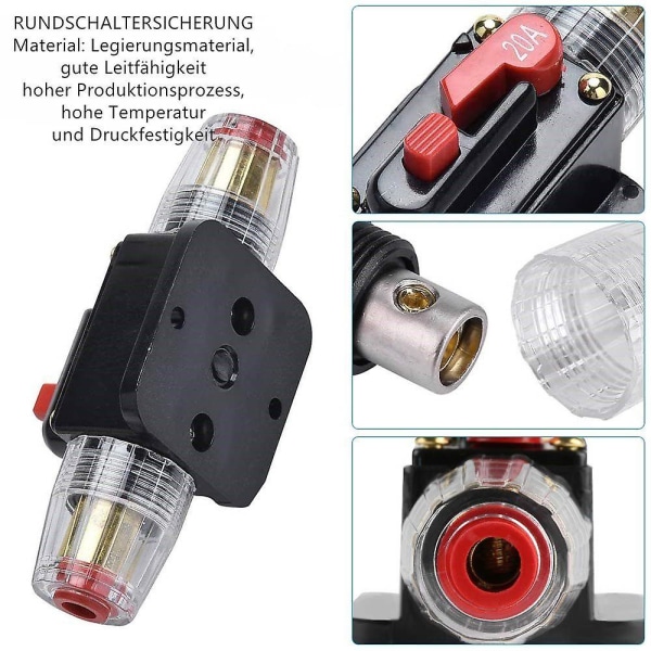 20A automatsikring til bil - 12V - 24V automatisk inline-afbryder til bilkredsløb med manuel nulstillingskontakt