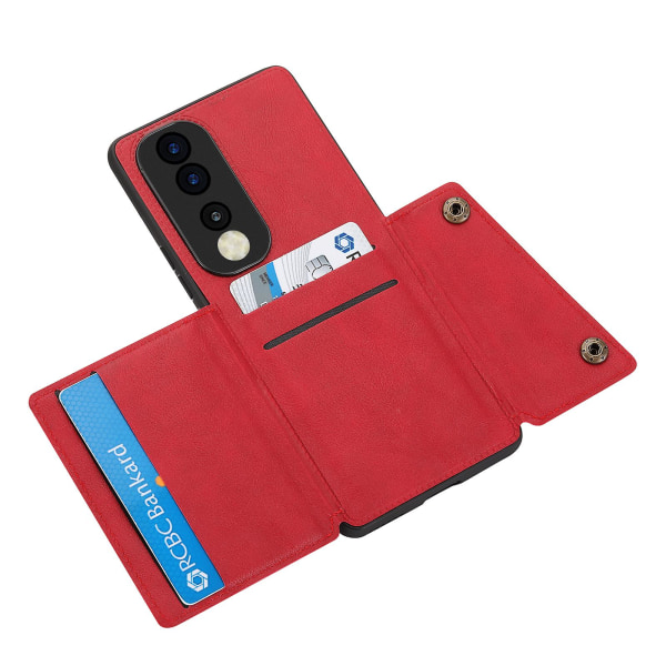 Phone case Honor 90 korttipidike Kickstand pudotuksenkestävä pu-nahkapäällysteinen TPU- cover Red
